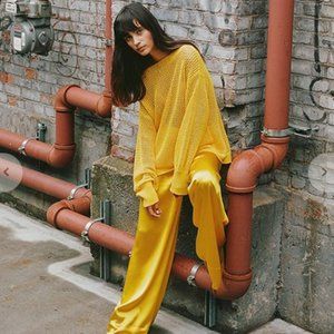 ARJE Chloe Linen Basket Knit Sweater - Sunshine